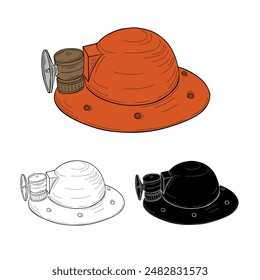 Miner helmet with flashlight, retro style