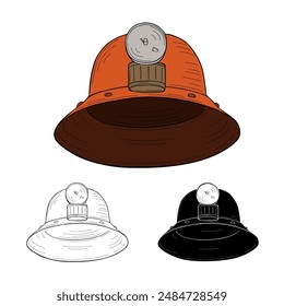 Casco minero con linterna, estilo retro