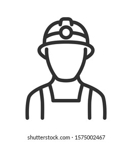 Miner in a helmet, linear icon. Editable stroke