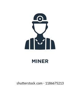 Miner icon. Black filled vector illustration. Miner symbol on white background. Can be used in web and mobile.