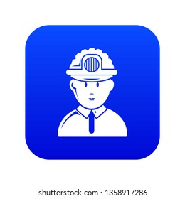 Miner icon blue vector isolated on white background