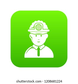 Miner icon green vector isolated on white background
