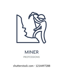 Miner icon. Miner linear symbol design from Professions collection. Simple outline element vector illustration on white background.