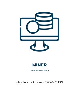 Miner-Symbol. Lineare Vektorgrafik aus der Kryptowährungssammlung. Umrissminer-Icon-Vektorgrafik. Dünnliniensymbol für Web- und mobile Apps, Logo, Printmedien.