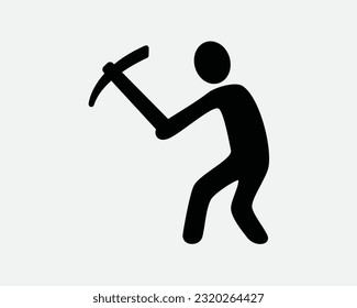 Icono de menor. Hombre excavando mina Trabajador de Pickaxe Construcción Figura de palo. Símbolo blanco negro Ilustración Ilustración Ilustración Material gráfico Vector EPS