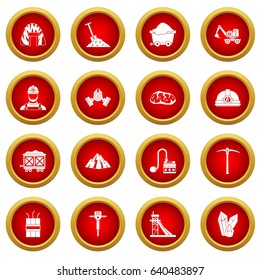 Miner icon red circle set isolated on white background