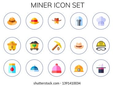 miner icon set. 15 flat miner icons.  Simple modern icons about  - hat, mining, coal, helmet, Helmet