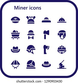  miner icon set. 16 filled miner icons. Simple modern icons about  - Hat, Helmet, Mine, Axe