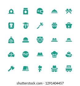 miner icon set. Collection of 25 filled miner icons included Mining, Hat, Axe, Tnt, Headgear, Coal, Helmet