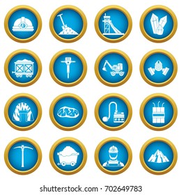 Miner icons blue circle set isolated on white for digital marketing