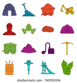 Miner icons set. Doodle illustration of vector icons isolated on white background for any web design