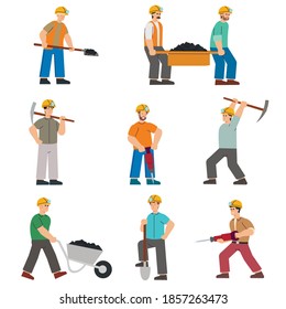 miner isolated on white background. instruments miners mined in the ore mine. vector.