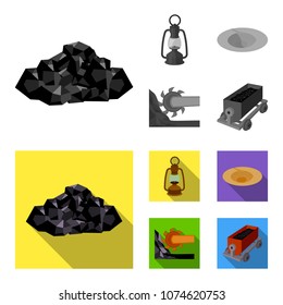 A miner lamp, a funnel, a mining combine, a trolley with ore.Mining industry set collection icons in monochrome,flat style vector symbol stock illustration web.