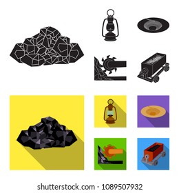 A miner lamp, a funnel, a mining combine, a trolley with ore.Mining industry set collection icons in black, flat style vector symbol stock illustration web.