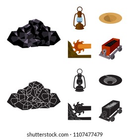 A miner lamp, a funnel, a mining combine, a trolley with ore.Mining industry set collection icons in cartoon,black style vector symbol stock illustration web.