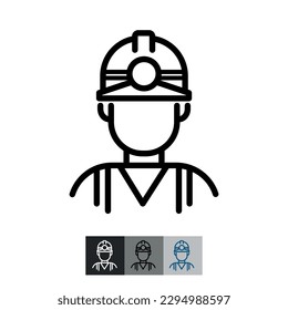 Icono lineal menor. Trabajo manual. Empleado de la industria de la minería del carbón. Equipo uniforme y protector. Ilustración de línea. Símbolo de contorno. Dibujo del contorno del vector.