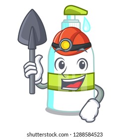 Miner liquid soap isolated with on mascot