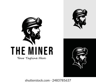 Miner man vector logo, white background