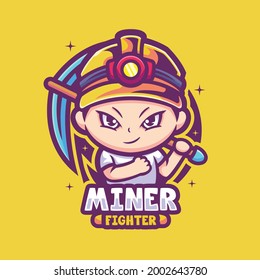 Miner mascot cartoon logo vector illustration.