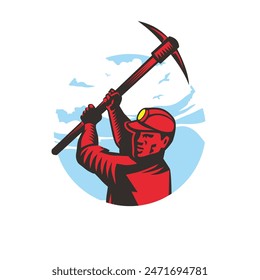 Miner Maskottchen-Logo-Design-Vektorgrafik mit Vintage-Illustration-Konzept-Stil für Abzeichen, Emblem und T-Shirt-Druck, Logo etc