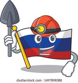 Miner mascot russian flag hoisted on pole