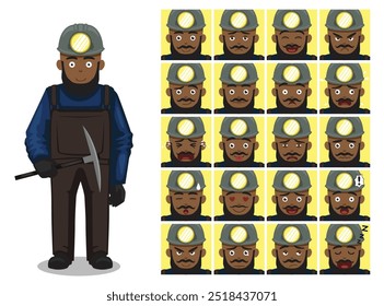 Trabalhador de minas de mineiro Uniform Cartoon Emotion enfrenta Ilustração de Vetor