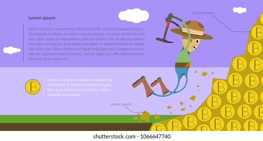 The miner mines bitcoin from the rock