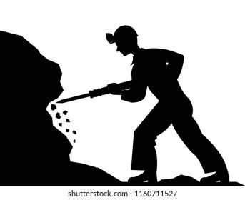 Miner mining ore vector illustration.