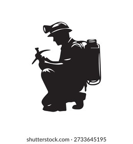 Minero, minería, trabajador, pico, casco, subterráneo, ocupación, trabajo, industria, excavación, extracción, persona, silueta, profesional