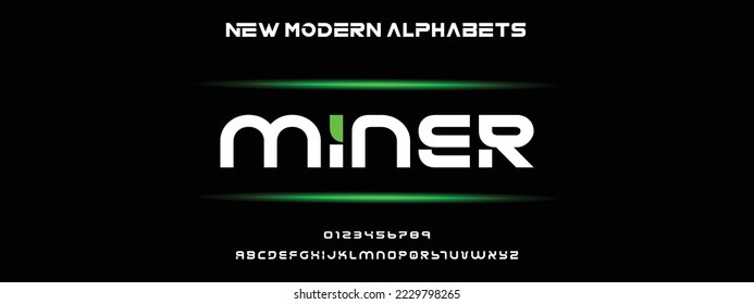 MINER Modern Bold Font. Regular Italic Number Typography urban style alphabet fonts for fashion, sport, technology, digital, movie, logo design, vector illustration