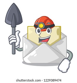 Miner open envelope on cartoon shape blank