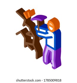 miner with pickaxe icon vector. isometric miner with pickaxe sign. color isolated symbol illustration