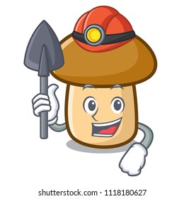 Miner porcini mushroom mascot cartoon