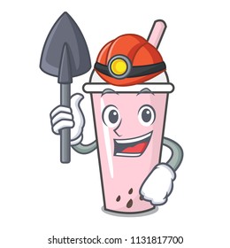 Miner raspberry bubble tea character cartoon