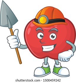 Miner red apple funny character for vegetarian cartoon