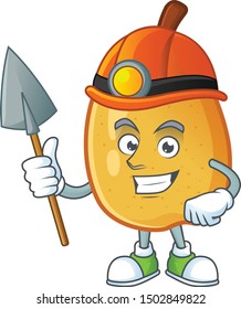 Miner ripe fragrant pear fruit cartoon character