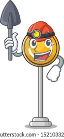 Miner roundabout ahead cartoon shape with mascot