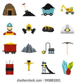 Miner set icons. Flat illustration of miner vector set icons isolated on white background