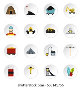 Miner set icons in flat style isolated on white background