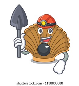 Miner shell with pearl mascot cartoon
