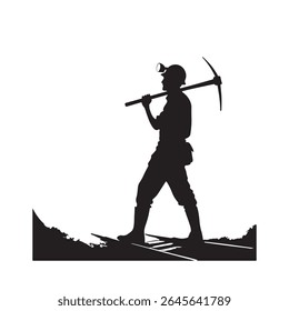 Vetor de Silhueta Mineiro - Trabalhador com Pickaxe Resting no Ombro