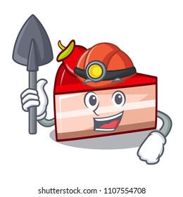 Miner strawberry cake mascot cartoon