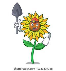 Miner sunflower mascot cartoon style