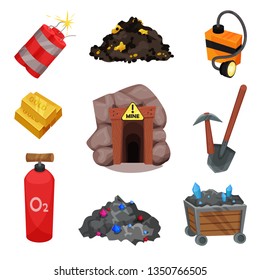 Miner tools on white background. Mineral resource.