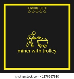 miner with trolley sketch vector icon