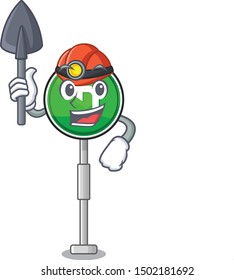 Miner turn left character shaped with mascot