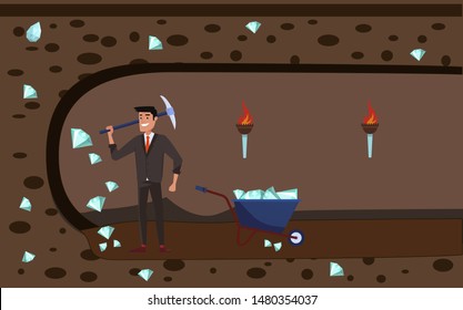 Miner Vector. Miner man. Mining illustration. 