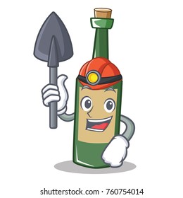 Miner wine bottle character cartoon