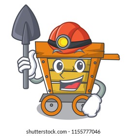 Miner wooden trolley mascot cartoon