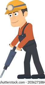 Miner. Worker with a jackhammer, vector illustration